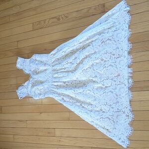 Lulus Love Swept White Lace Midi Skater Dress, XS